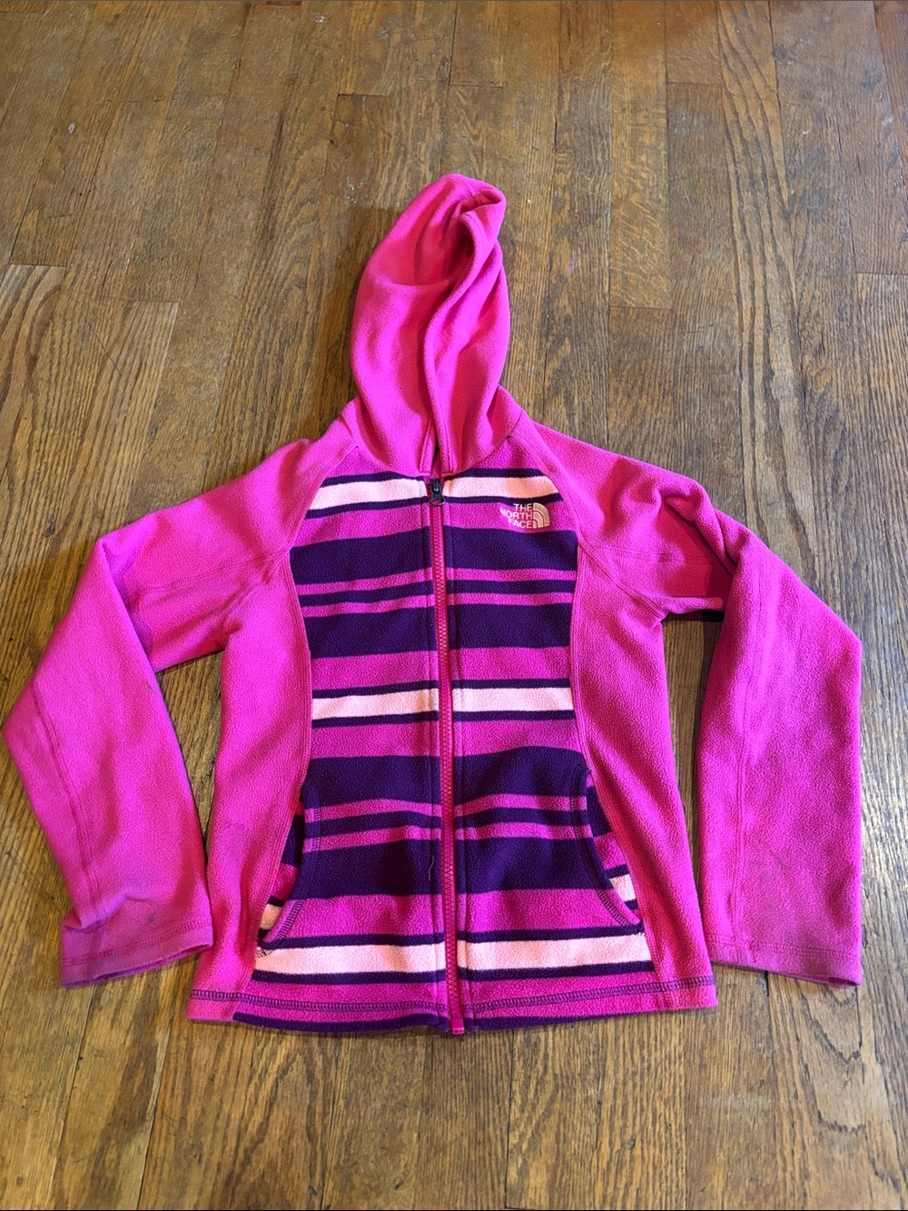 The North Face Girls Hot Pink & Purple Striped Fleece Hoodie
